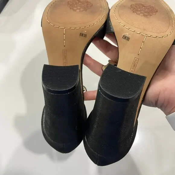 Vince Camuto Beaded Block Heels 8.5 Serafine Jeweled Suede T-Strap Heels - Picture 9 of 10